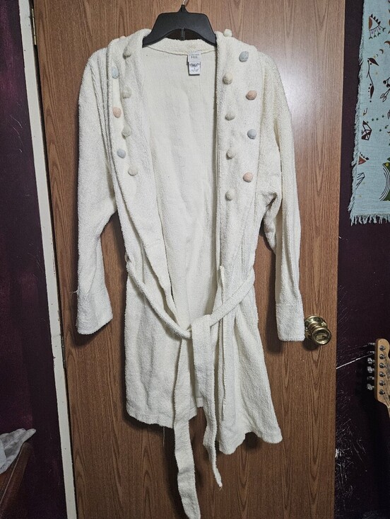 Garnet Hill Other - Garnet Hill Cream Colored Terry Cloth Robe With Pastel Pom Poms Size Small!